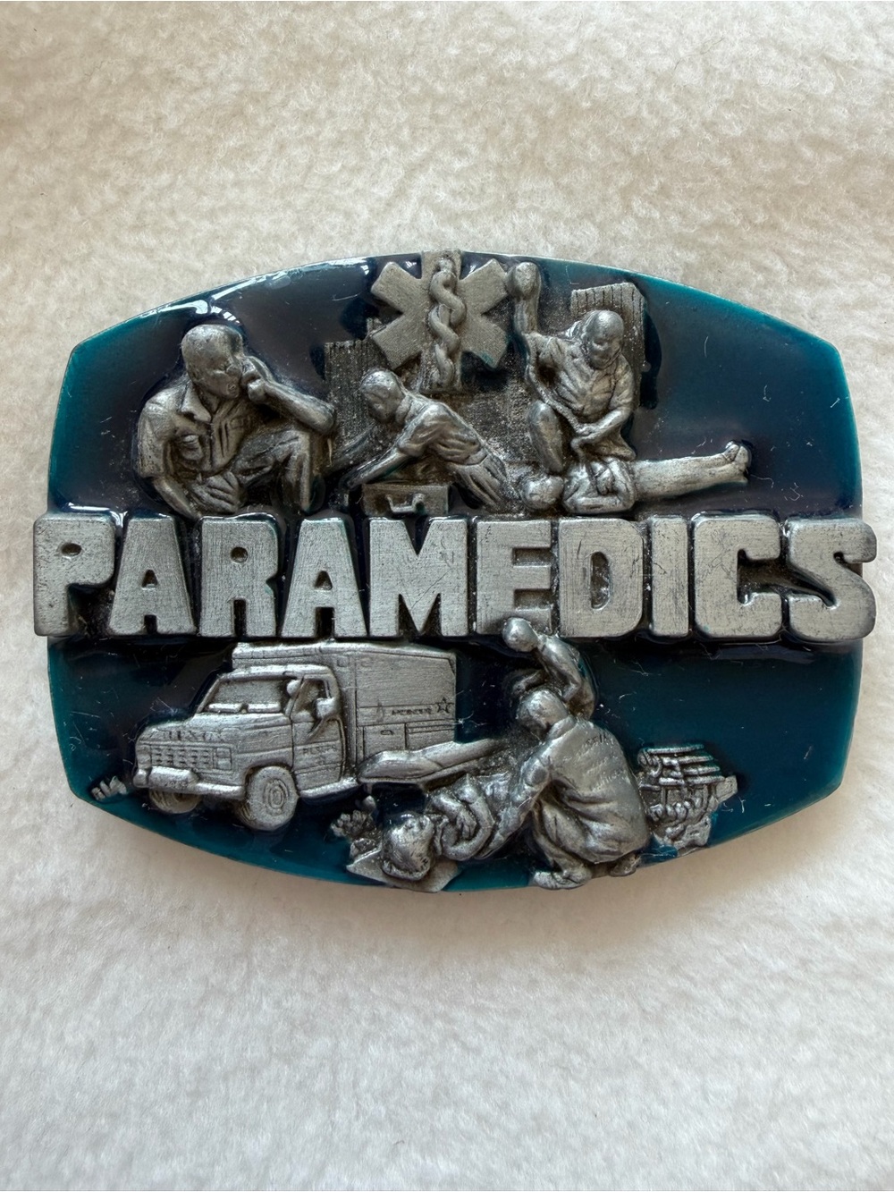 Vintage Paramedics EMS Emergency Medical Services Enamel Belt Buckle